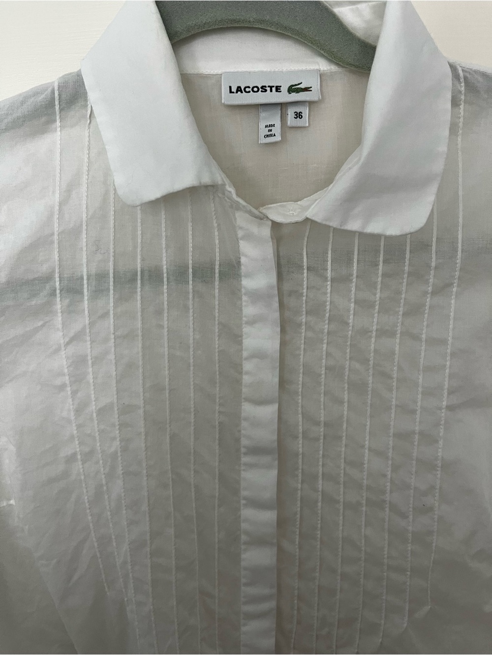 Lacoste White Sheer Striped Button Down Blouse Size 36 Collared